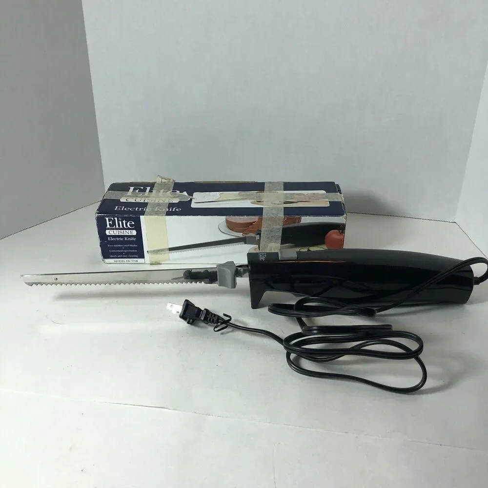 Elite Cuisine‎ Electric Knife Model EK-570B Stainless Steel Serrated Blades D3